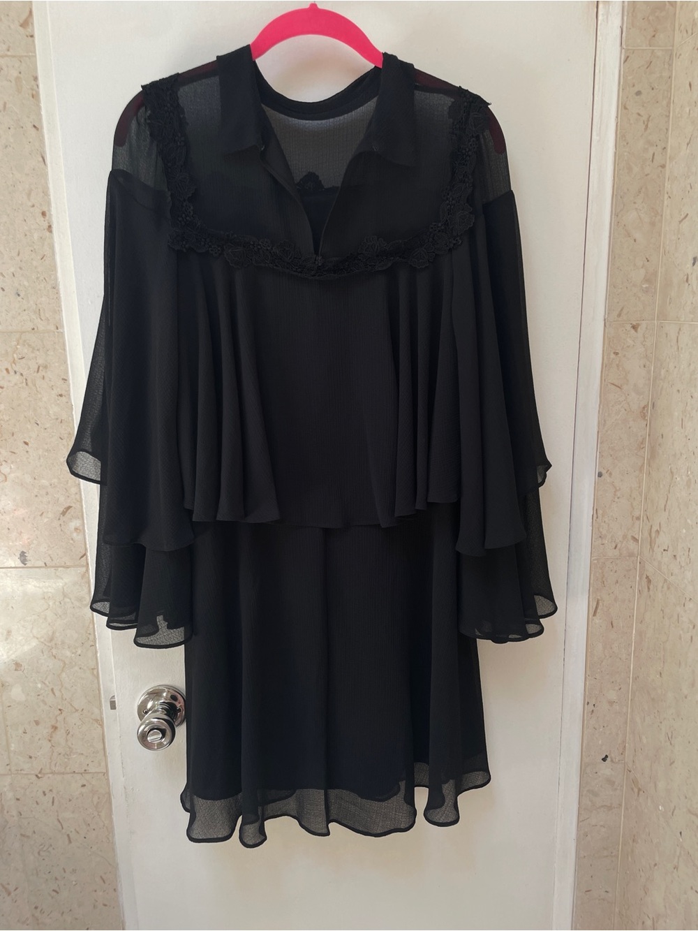 Sheer Black Flutter Sleeve Dress
